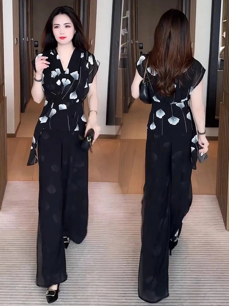 M0906 夏装两件套2025年时尚新款中国风休闲气质显瘦轻奢妈妈装女