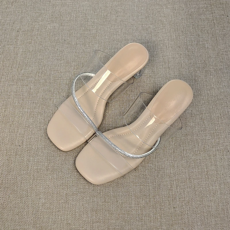 踩屎感透明高跟凉鞋女夏2025年新款时尚方头水晶粗跟凉拖鞋女外穿