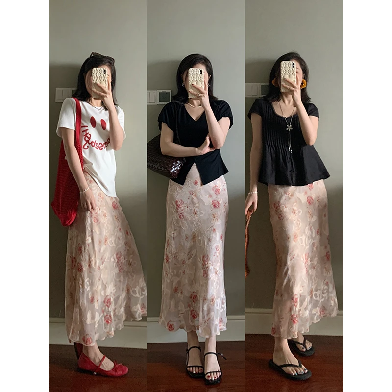 【现货清仓】花总吖【玫瑰故事3.0】气质提花印花半身裙R425Q02909-2