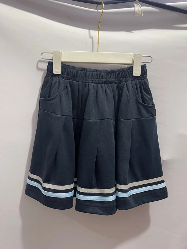 青州校服夏季短裙旗城小学蓝条配白条藏青色女生裙子