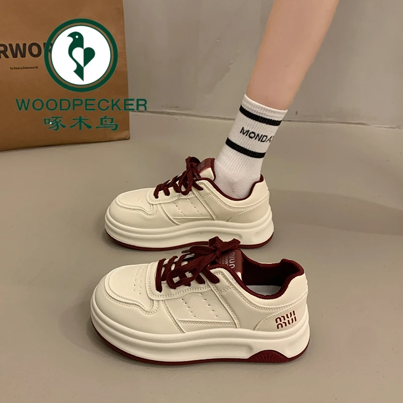 啄木鸟厚底小白鞋女2025春季新款百搭运动休闲鞋增高轻便板鞋女