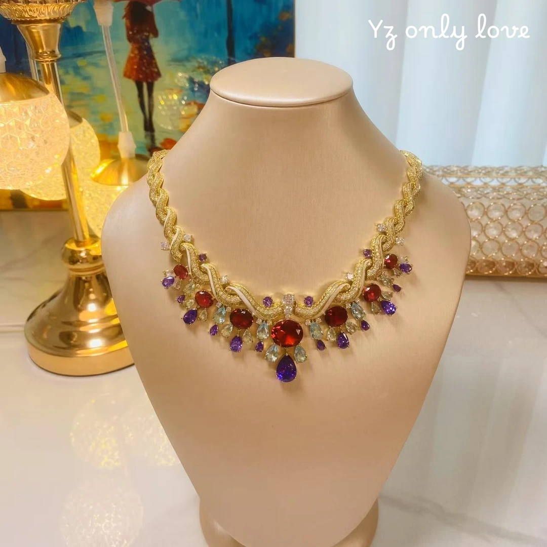 铜合金锆石项链 H813欧美时尚气质几何设计款项链