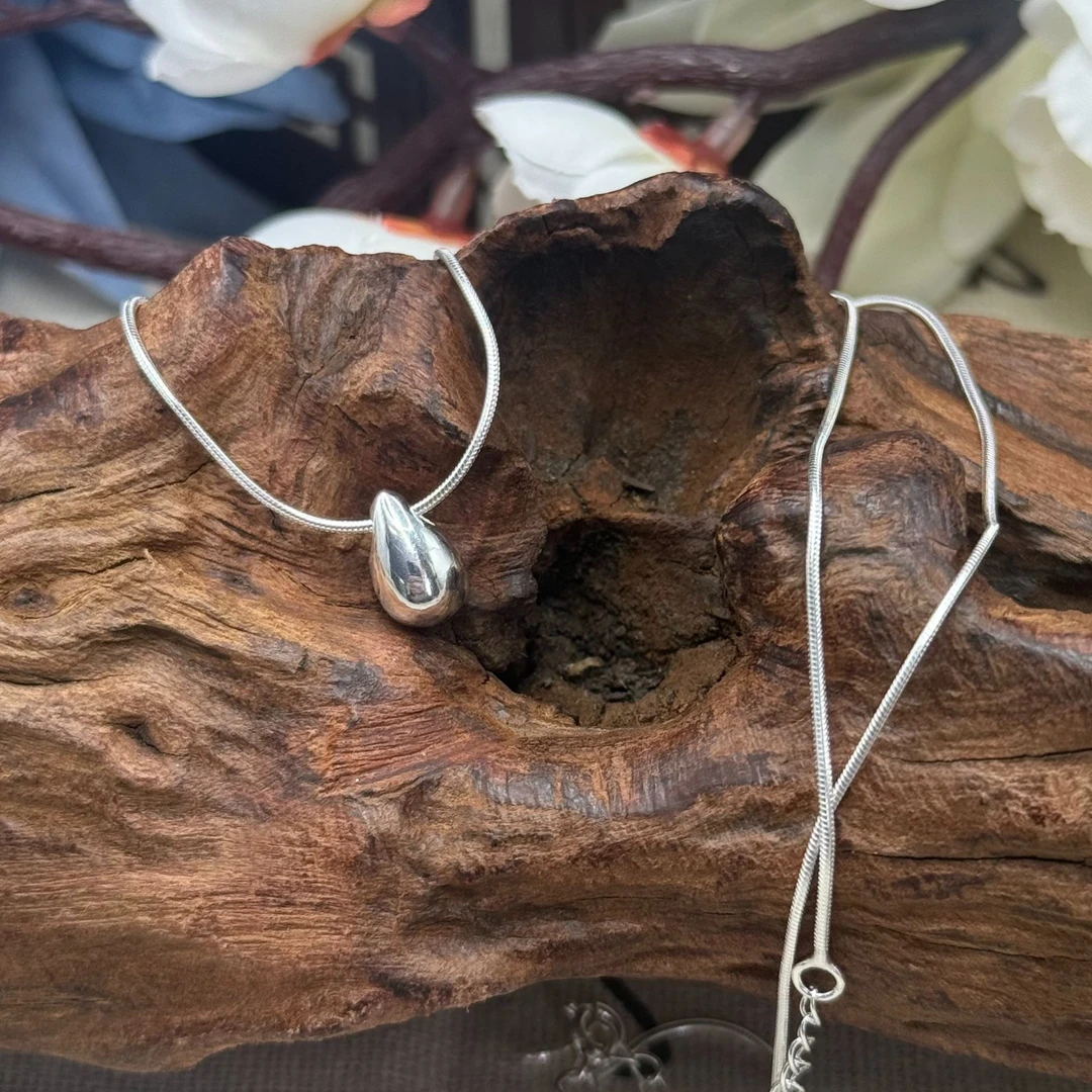 坠链均足银 [半亩银田]足银 亮面水滴套链 时尚简约百搭银制品