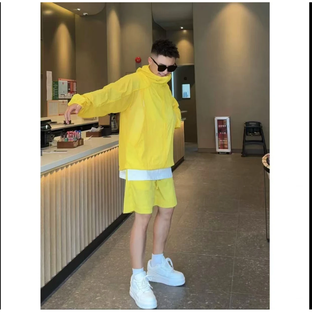 【语乐同款】拼网眼轻薄透气凉感防晒套装夏季连帽防晒外套短裤