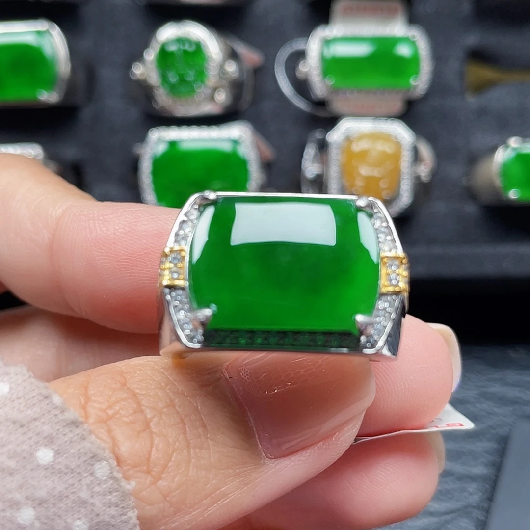 银S925镶嵌戒指翡翠天然A货翡翠没运费险1495