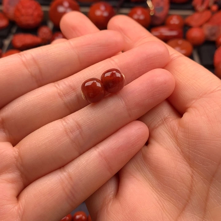 南红玛瑙未镶嵌火焰纹老型对珠9.2MM