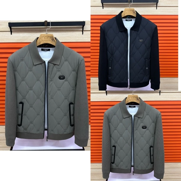 8968冬季男士新款翻领针织袖加棉保暖时尚休闲外套