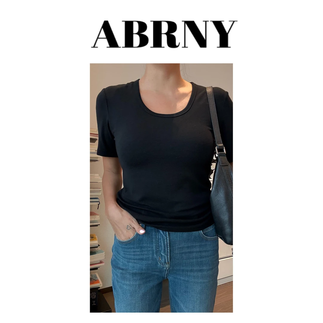 许小黑【显瘦神T升级】新款高弹天丝羊毛显瘦纯色U领短袖T恤9855