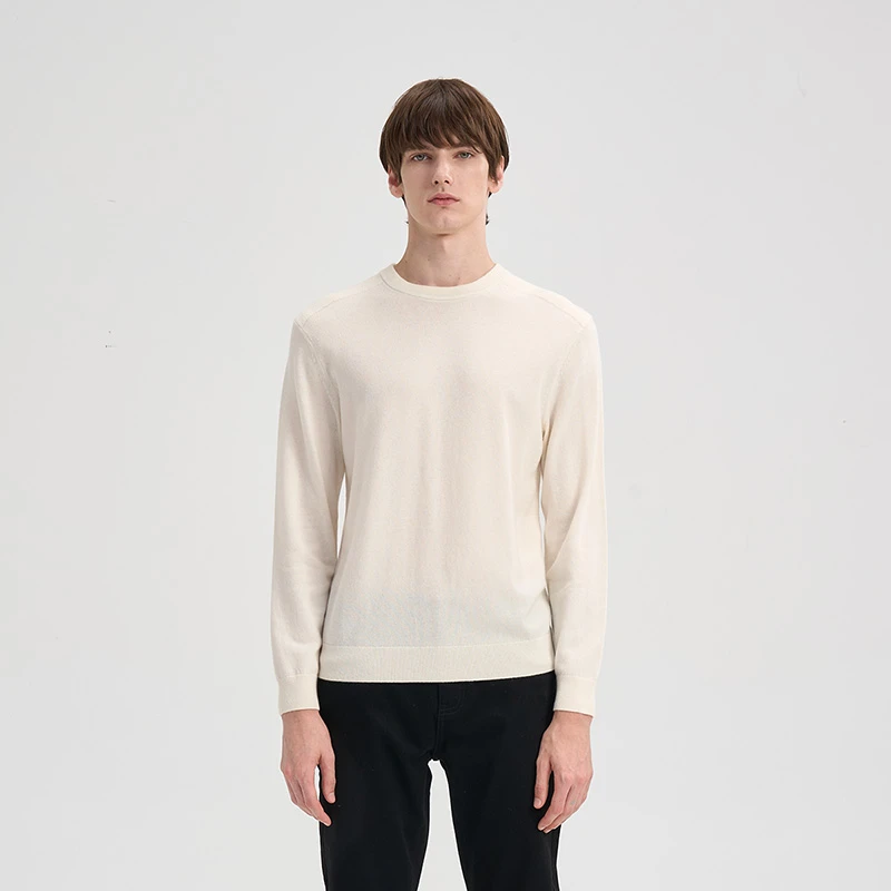 RARE威雅25秋冬新款白色藏青两色经典款简约舒适圆领长袖毛衫