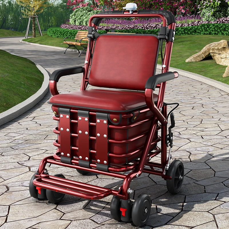 可坐可折叠老人手推车代步助力购物小推车老年人坐的能推走软椅子