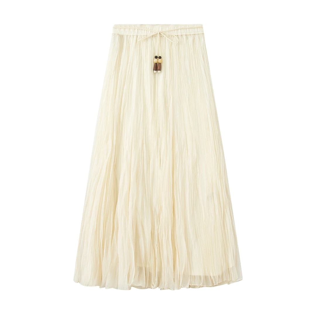 艾*家半身裙商场同款2025早秋新品百搭气质显瘦百褶裙长裙女3116