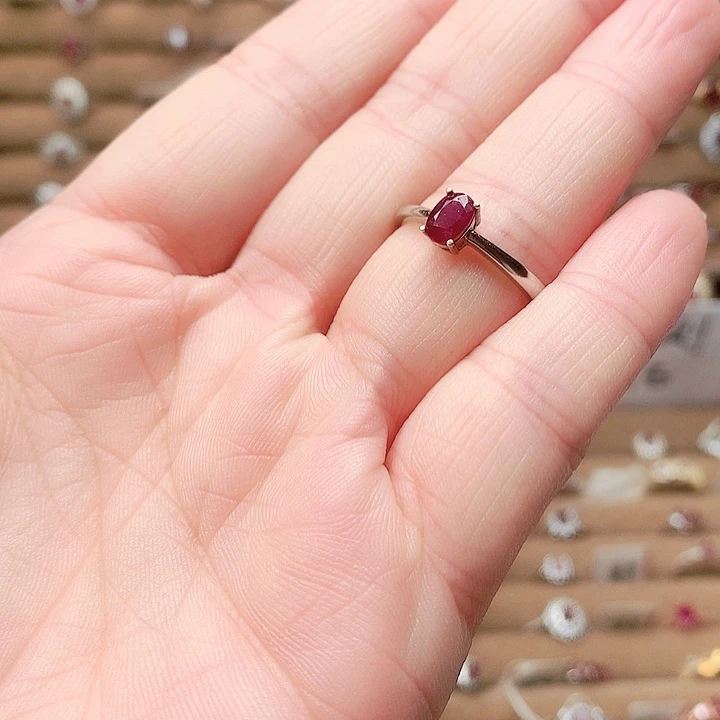 戒指红宝石银S925镶嵌