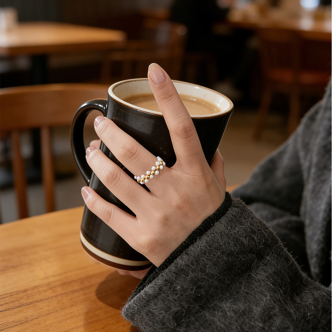 天然淡水珍珠高光高亮素珠珍珠戒圈1028