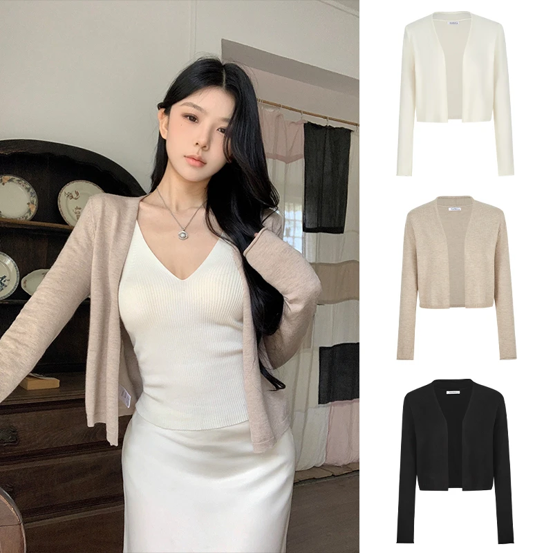 Moses Queen/魔西女王灰色针织开衫女春秋薄款慵懒感软糯坎肩外套