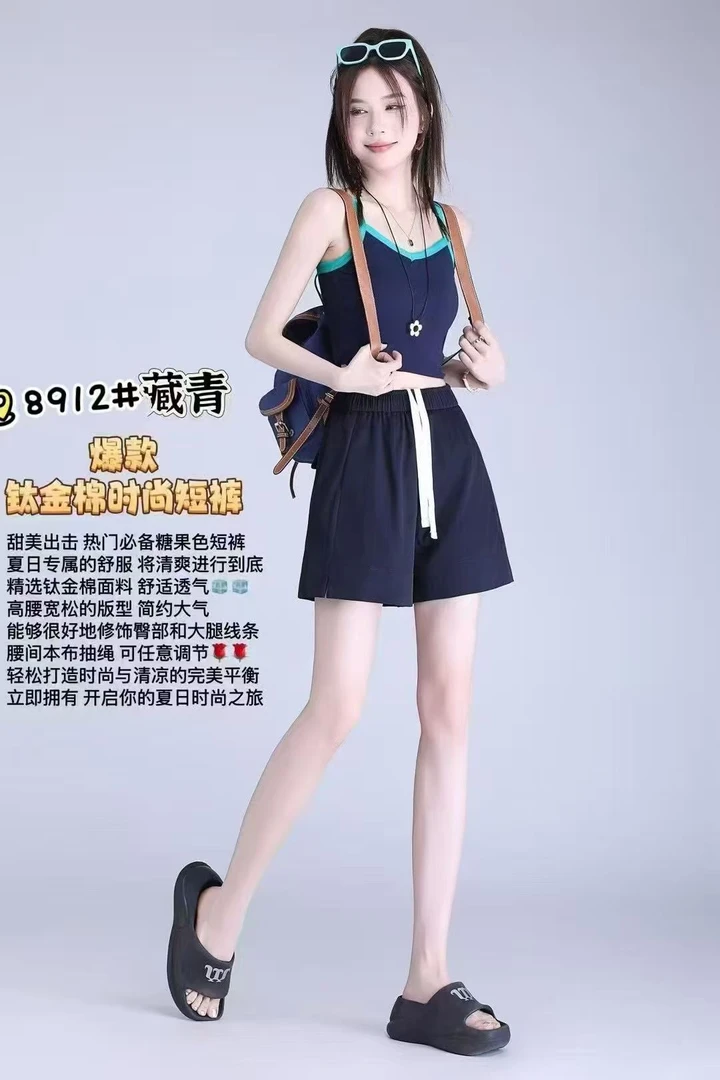 透气夏季大口袋高腰微弹力短裤运动休闲裤宽松时尚裤