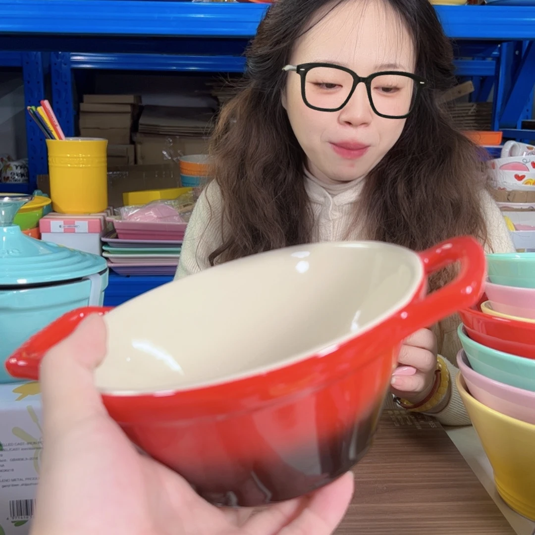 餐具红色双耳面碗