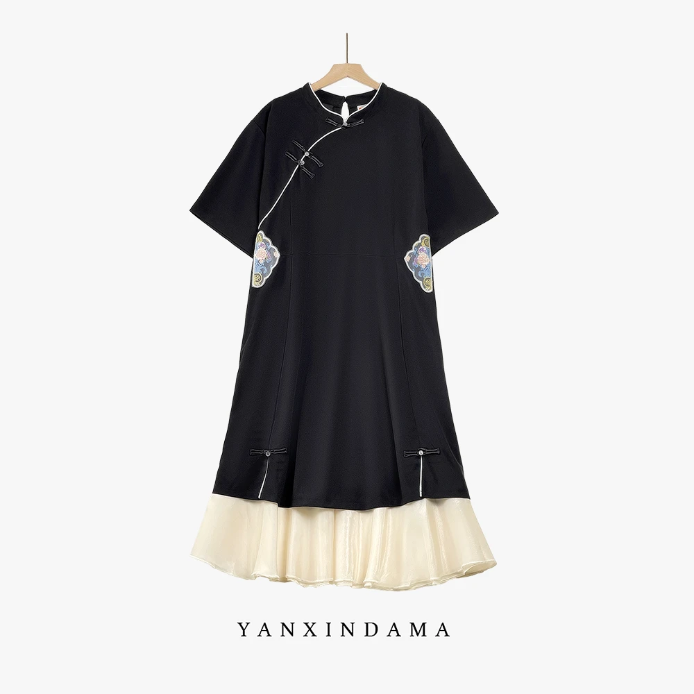 【岩心】大码女装300斤胖MM夏季气质显瘦时尚中国风旗袍连衣裙1270#