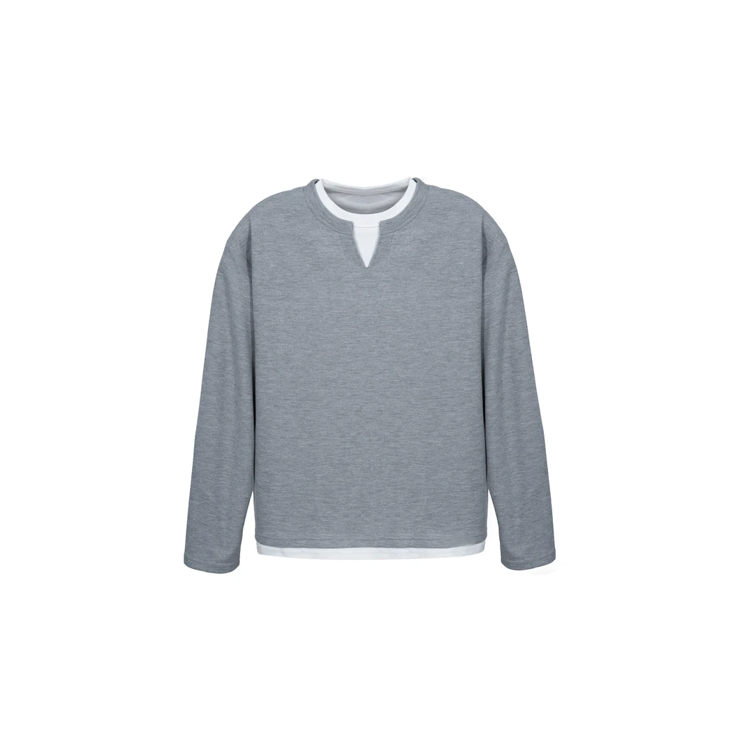 B&V长绒棉定织华夫格假两件叠穿宽松层次感针织打底长袖