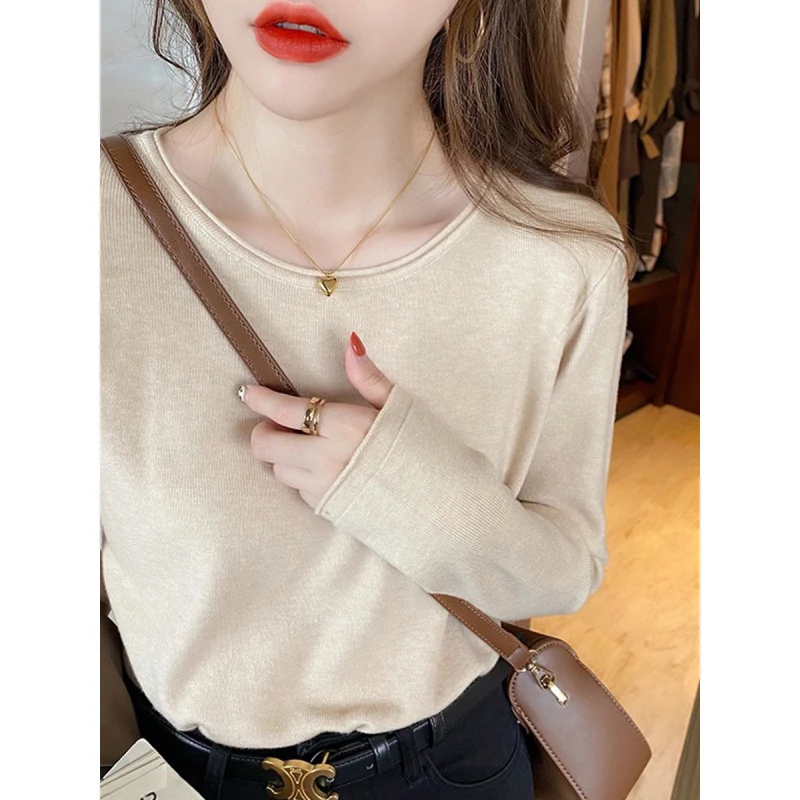 薄款法式女包袖长袖圆领毛针织衫打底衫显瘦上衣百搭长袖针织春秋