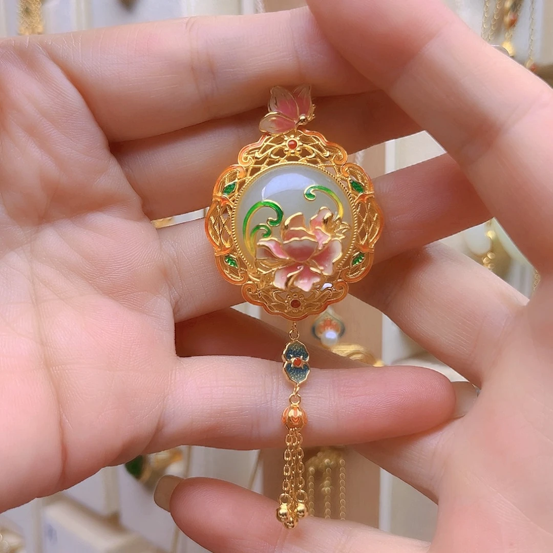 和田玉银S925镀金镶嵌颈饰