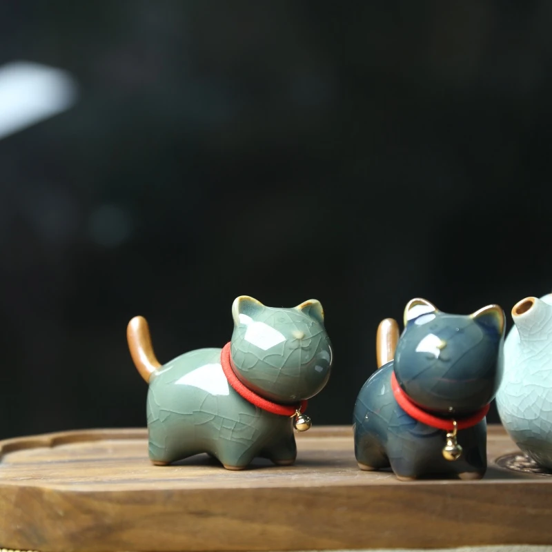 陶瓷小猫咪摆件冰裂纹