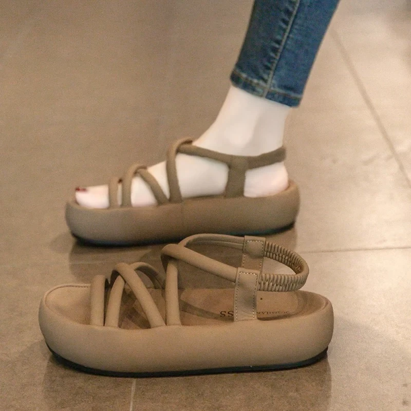 厚底罗马凉鞋女配裙子2025夏季新开口软底防滑爆款ins百搭沙滩鞋