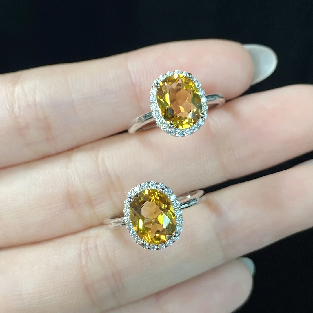 【星浩好物】s925银镶黄水晶戒指 QT154H80【多样性发一件】7*9mm