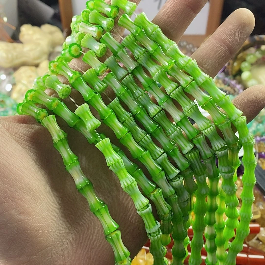 玛瑙/玉髓珠宝半成品未镶嵌一条7×11千花琉璃竹节绿A145
