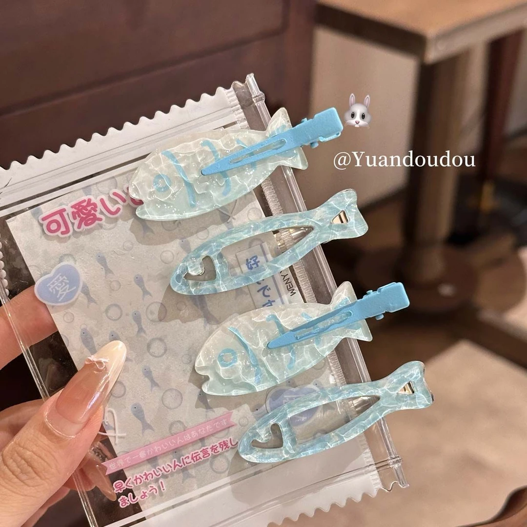 新款可爱韩版高颜值小清新鱼发夹夏日百搭奶蓝闪闪小众鱼发卡发饰