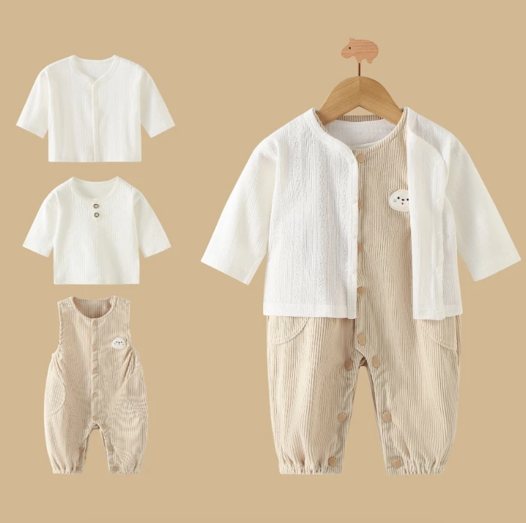 婴儿内衣套装春款新生儿衣服连体衣背带裤男女宝宝上衣裤子两件套