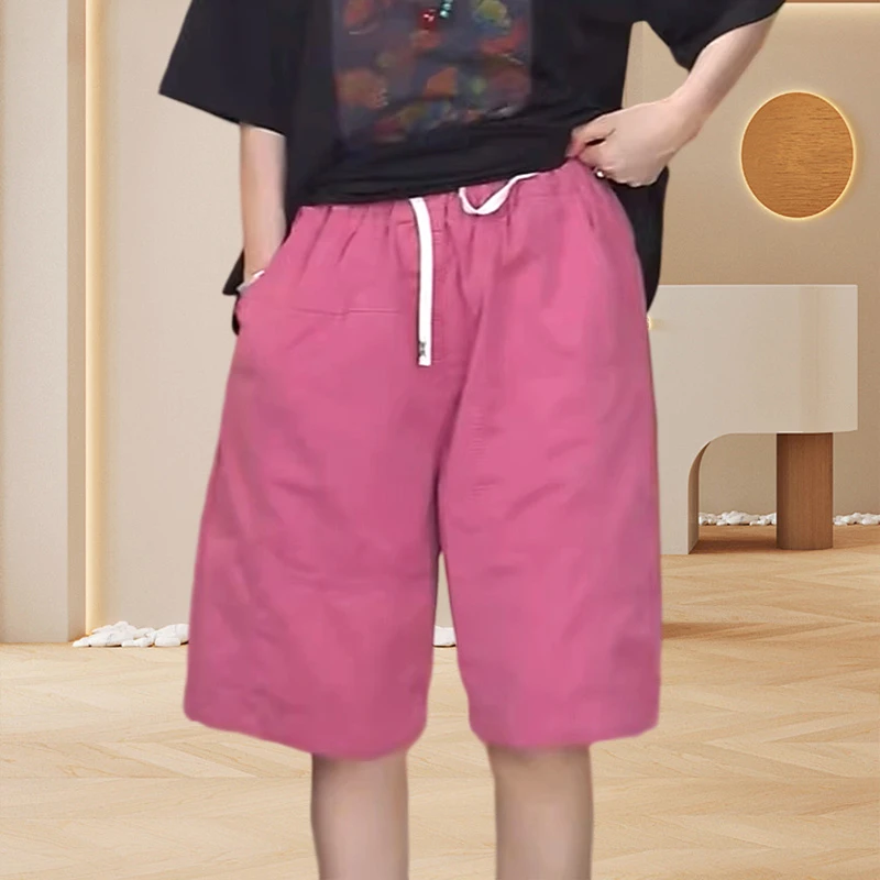 夏季大码百搭显瘦高腰短裤女外穿宽松五分直筒裤薄款松紧腰休闲裤