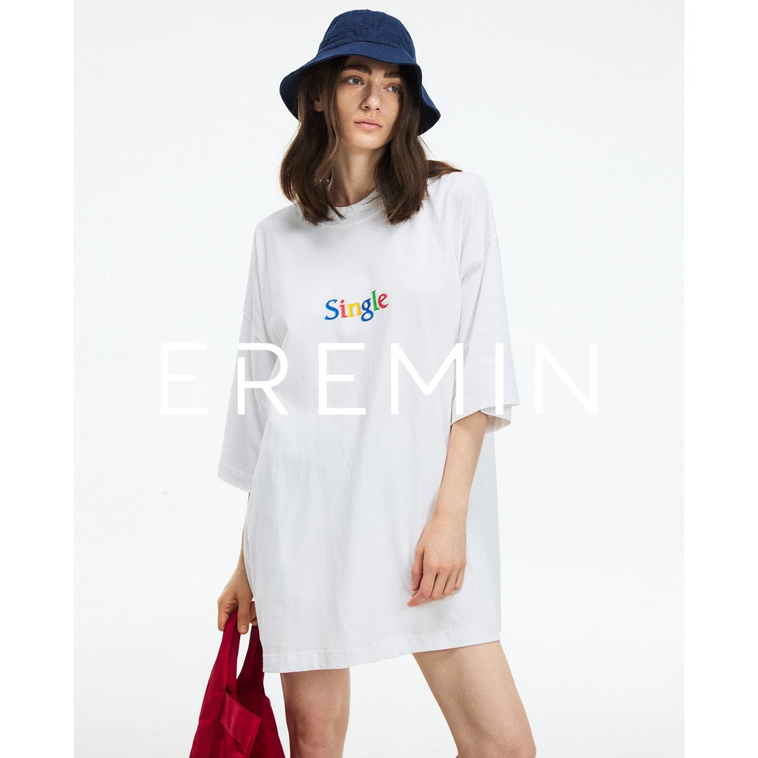 DE Mincollection字母大T/彩色字母印花精梳棉大廓形舒适T恤55071