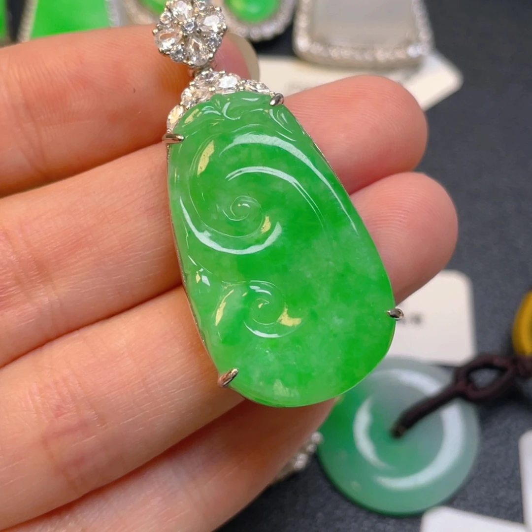 吊坠(不含链)银S925镶嵌翡翠