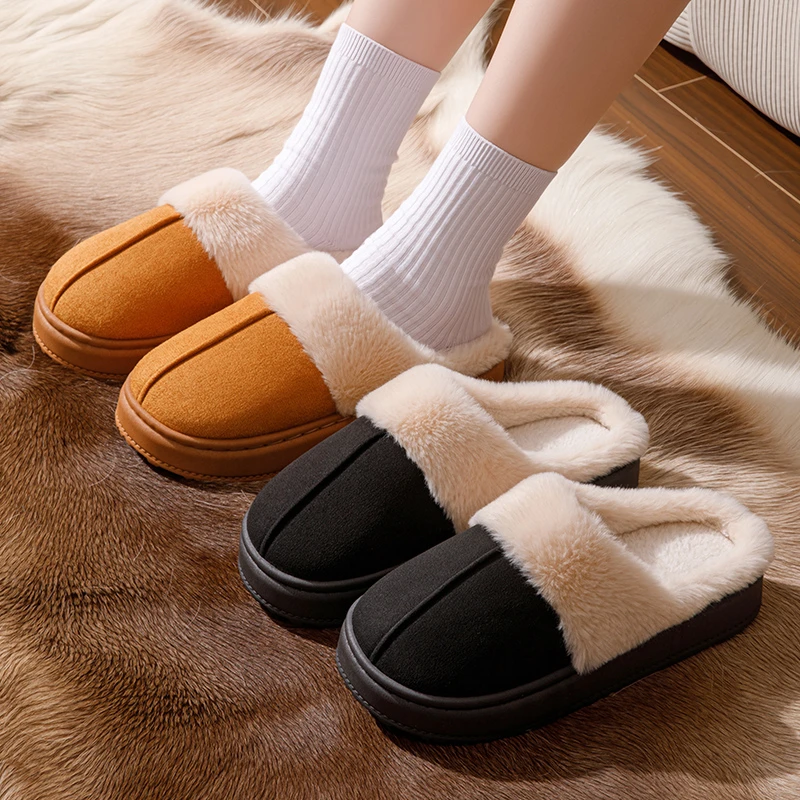 x2025秋冬季新款加厚加绒百搭厚底毛绒保暖情侣美拉德棉拖鞋居家