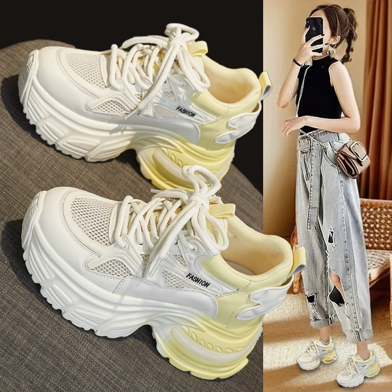 爆款粉色老爹鞋子女2025夏季新款透网厚底休闲运动鞋小白女鞋