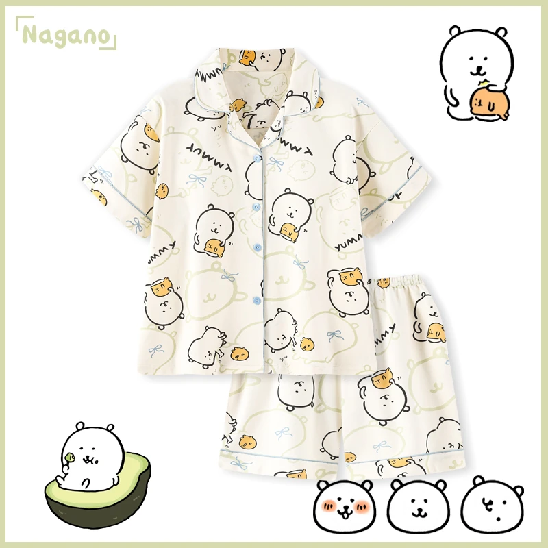 nagano自嘲熊睡衣女款夏季凉感纯棉短袖裤卡通可爱家居服套装夏天