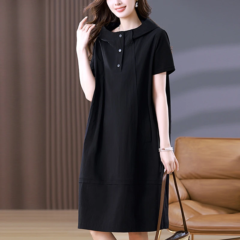 8802短袖连衣裙女2025年夏新款韩版中长款裙子大码宽松休闲气质