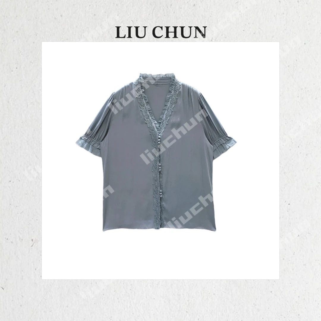 【前襟绣花】CHUN家百搭拼接气质显瘦桑蚕丝双乔上衣