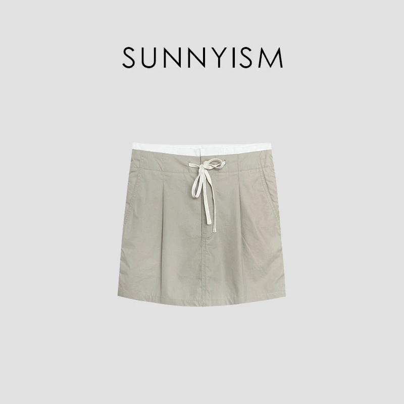 Sunnyism “25年度短裙” 拼接花苞腰头杏色防走光裤裙 DK00624