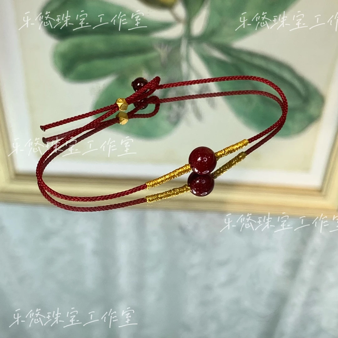 含辰砂工艺品纯手工编织手绳小红绳925银镀金配件