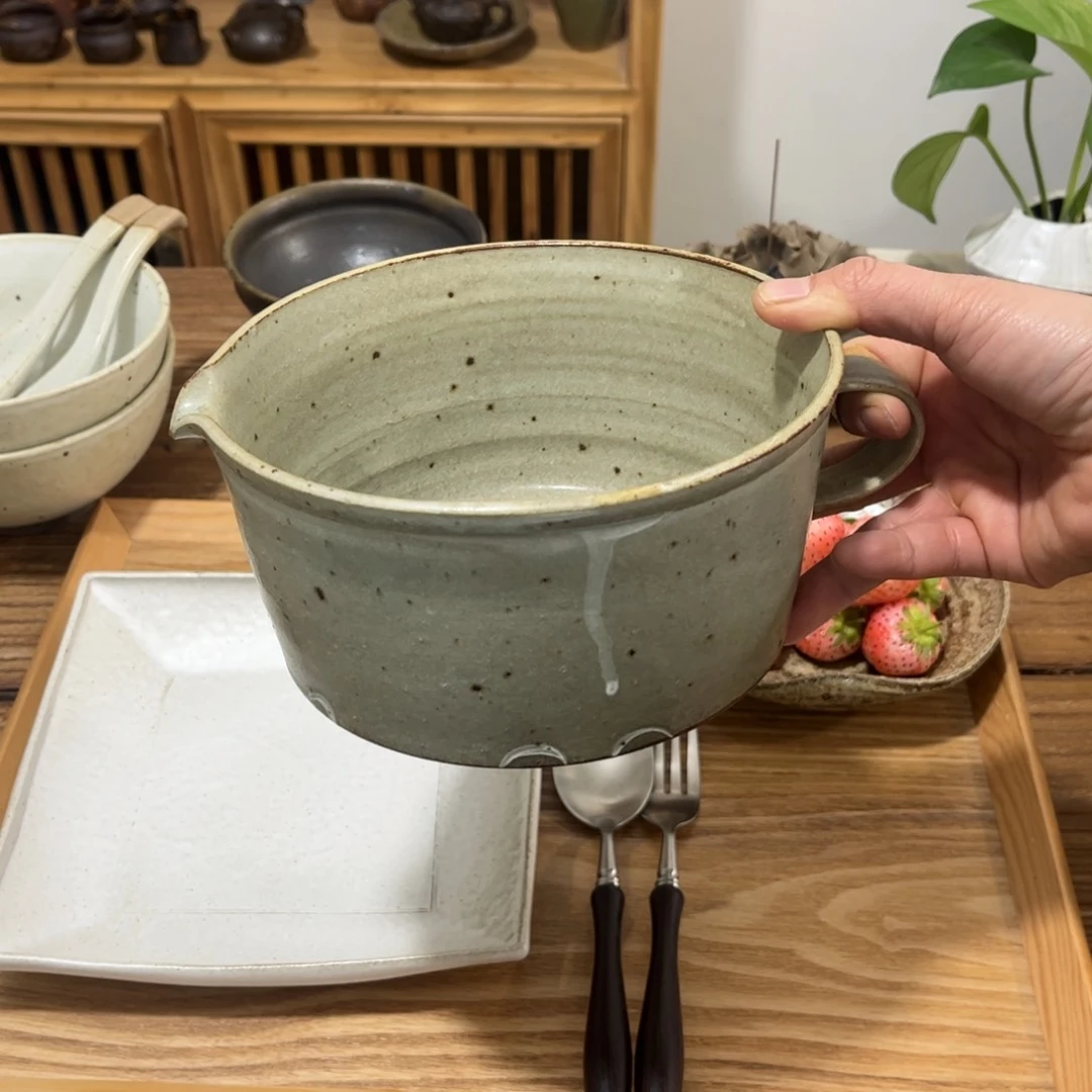 陶阿沐老师粉引绿片口汤碗0