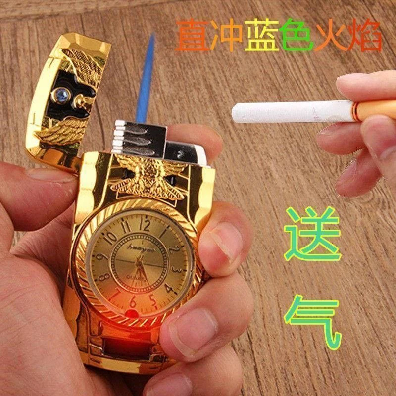 创意防风充气打火机带七彩灯电子真手表闪灯点烟器刻字送男士礼物