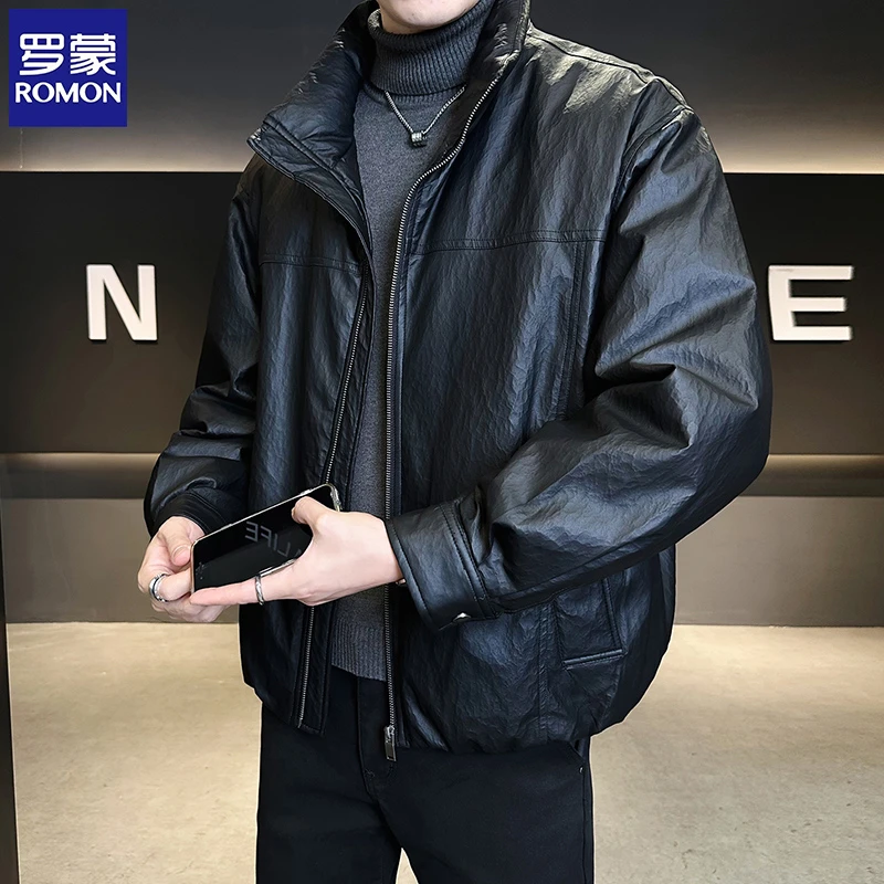 Romon/罗蒙高端男皮羽绒服冬季2025新款潮牌时尚保暖宽松皮外套男