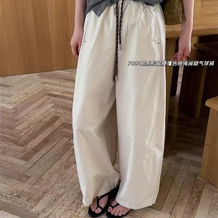 2025早秋抽绳纯色宽松松紧腰韩系洋气气球裤