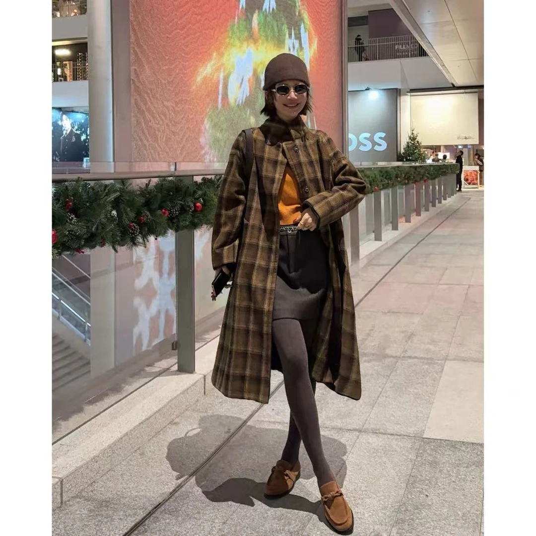 ‘’松露拿铁‘’暖冬棋盘格大衣格纹冬季圣诞女外套 SWY14637
