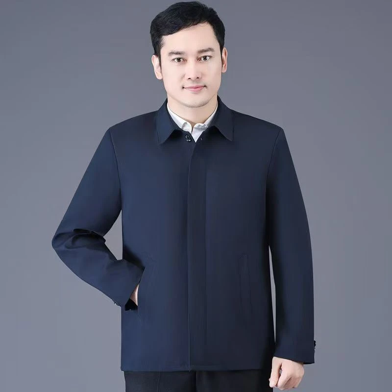 中老年夹克外套爸爸商务春秋上衣翻领休闲男士扣子宽松夹克衫男装