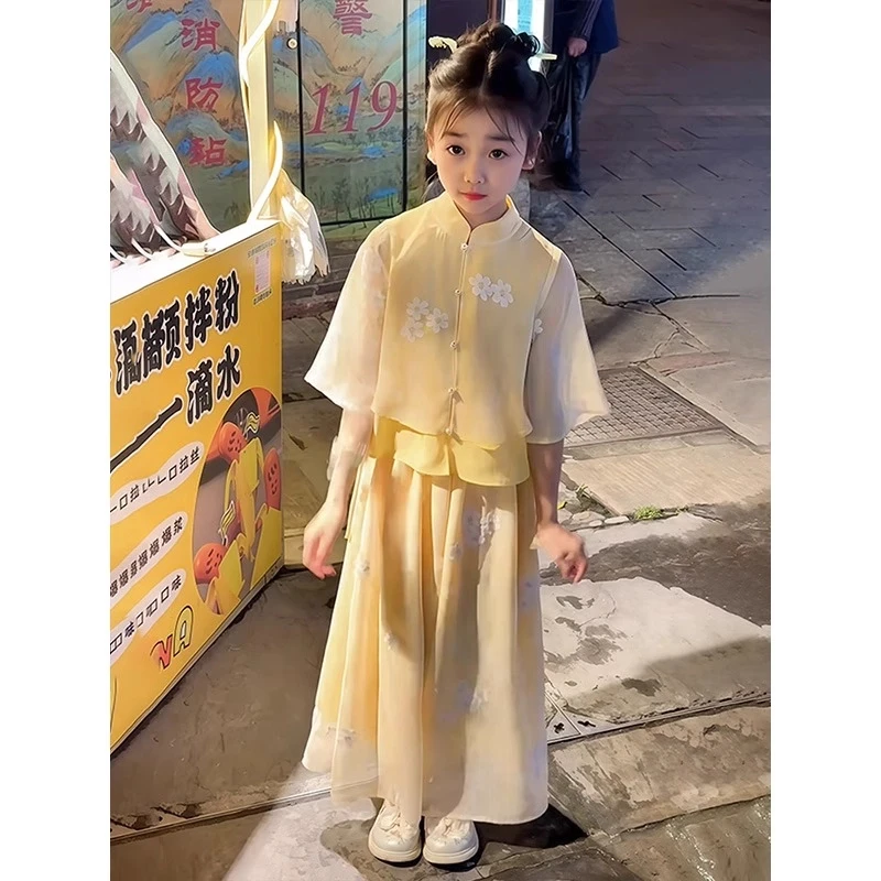 女童套装国风夏季2025新款儿童新中式衣服女孩夏装洋气汉服两件套