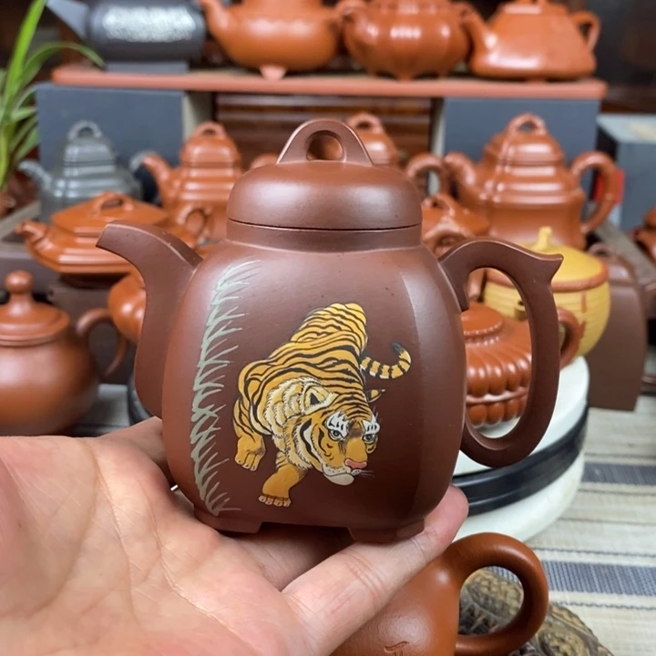 茶壶紫砂福韵八方260CC原矿老紫泥全手工泥绘618特价