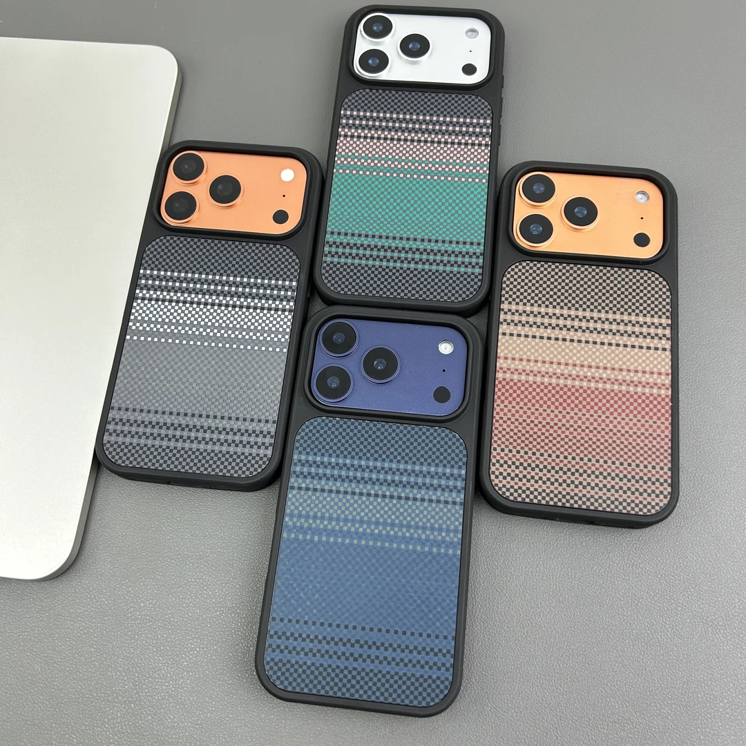 新款凯夫拉碳纤维质感黑边适用苹果17华为小米17手机壳防摔高级感