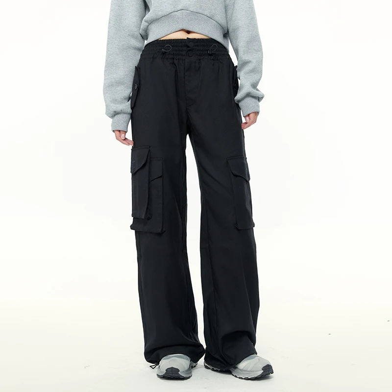 Lexuris乐序 美式潮流酷girl双腰头工装裤拖地运动裤410305